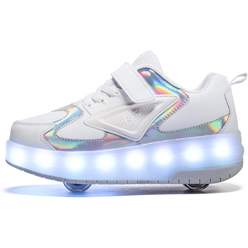 Kids Fc-white Light-up Roller Shoes With Usb Rechargeable Led Sneakers Shoes